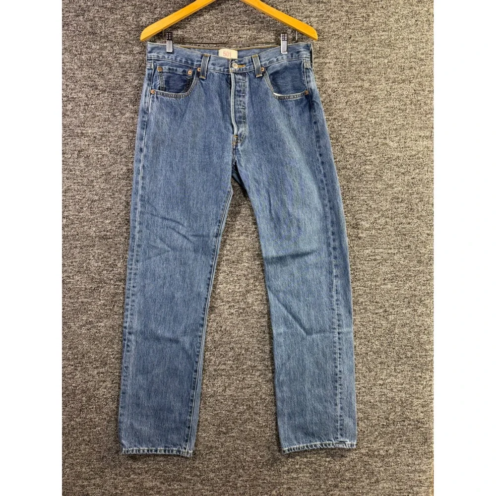 Levis 501 Original Fit Mens Jeans Medium Wash Blue Straight Leg Button Fly 34X34